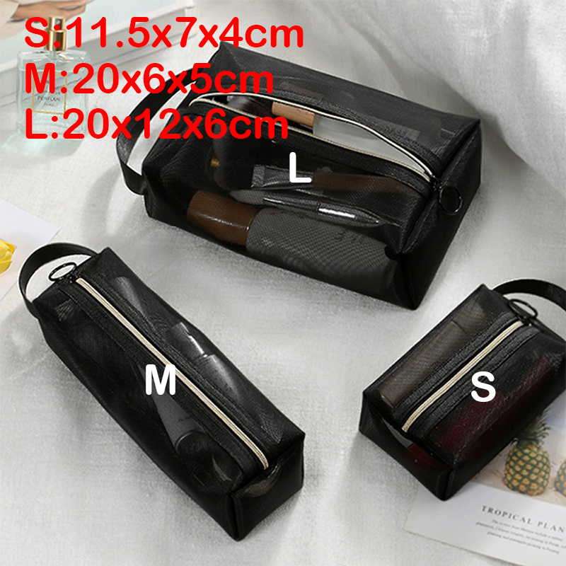 Makeup Bags Women Transparent Mesh Balck Cosmetics Case Cosmetic Brushes Tools Storage Bag Travel Toiletry Organizer Pouch: M / Blue
