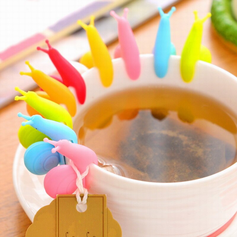 10 stk sød snegle silikone te holder madlavningsværktøj lille sneglegenkendelse enhed te infuser kop te hængepose farve tilfældig