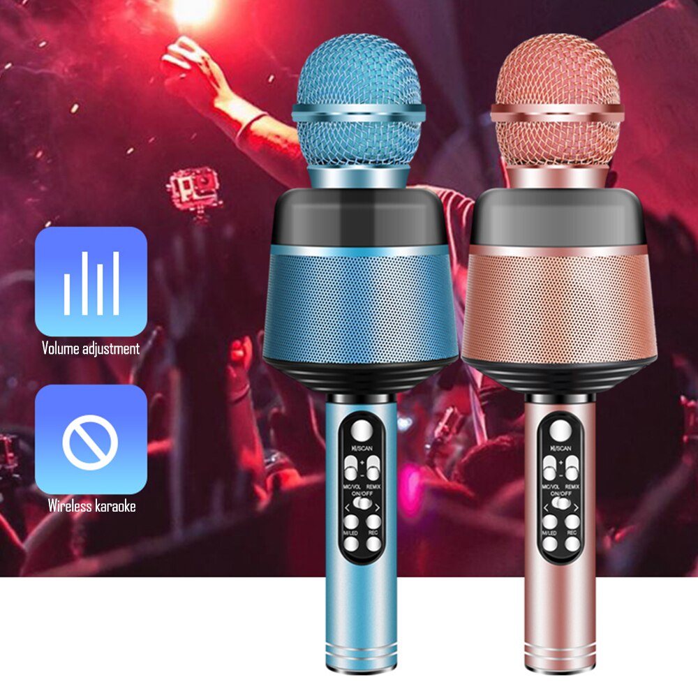 WS-858 Bluetooth MIC Microphone Wireless Handheld Karaoke USB KTV Player Speaker Handheld Microfone Player Singing Recorder Mic