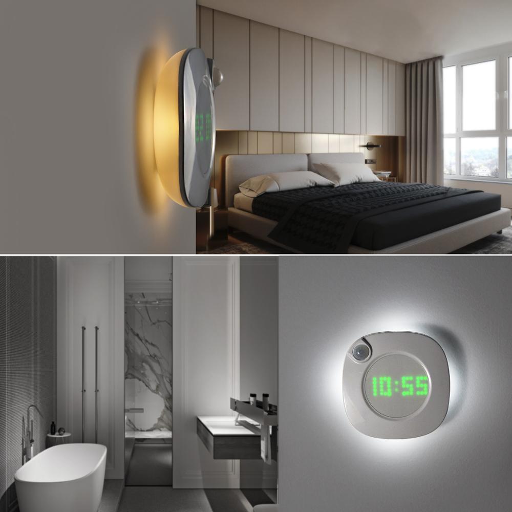 Led Digitale Tafel Klok Met Pir Motion Sensor Anto Turn Op Off Magneet Hangen Wandklok Twee Verlichting Modi Night lamp Klok