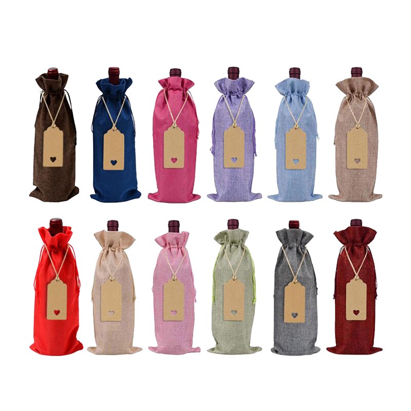12 X Wijnzakken, Natuurlijke Jute Tassen, Fleszakken, Stoffen Tassen Geschenkzakken Voor Wijnflessen Champagneflessen 16 X 36 Cm