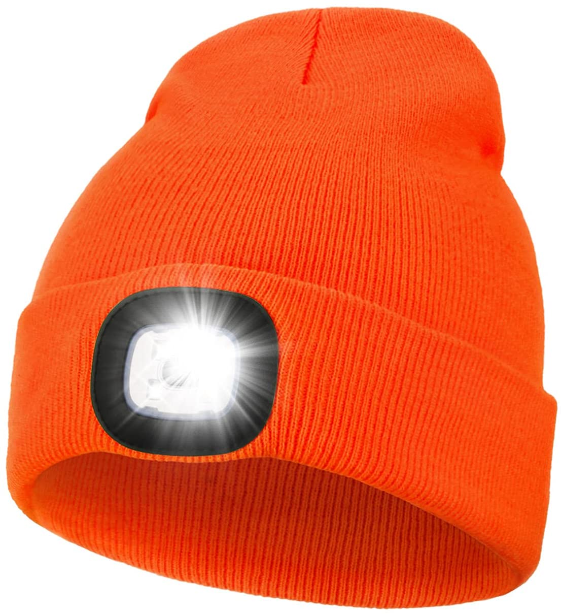 LED Mütze Mütze mit Licht unisex USB wiederaufladbare Lampenhüte Freisprecheinrichtung Stirnlampe Mütze Winter Gestrickte Nachtlicht Mütze Taschenlampe: Orange