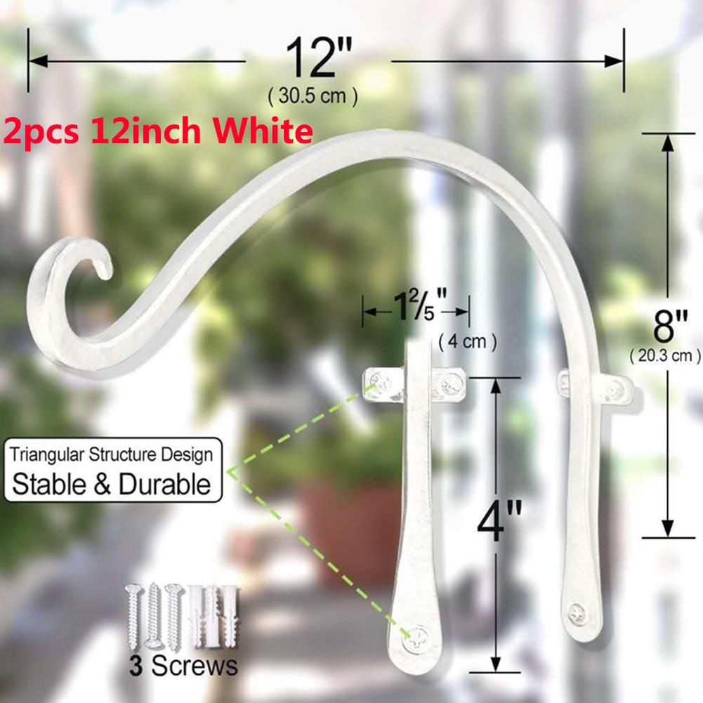 Lanterne suspendue avec crochet en fer forgé, support mural pour Pot de fleur, panier suspendu pour jardin lumineux: 2pcs 12inch white