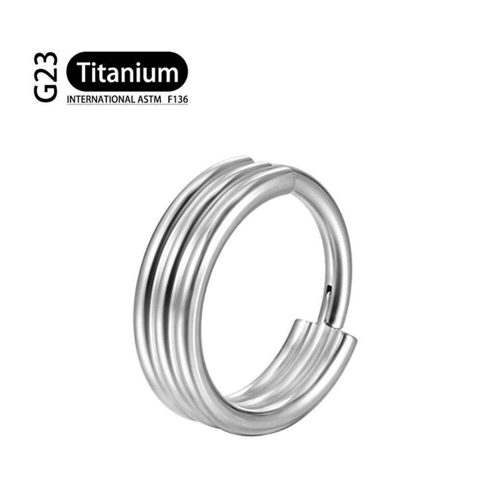 Piercing de titanio G23, doble capa, Triple pila, anillo de nariz de circón con bisagras, cartílago de hélice CZ, Clicker de tabique de cartílago pequeño: Negro / Rodio plateado
