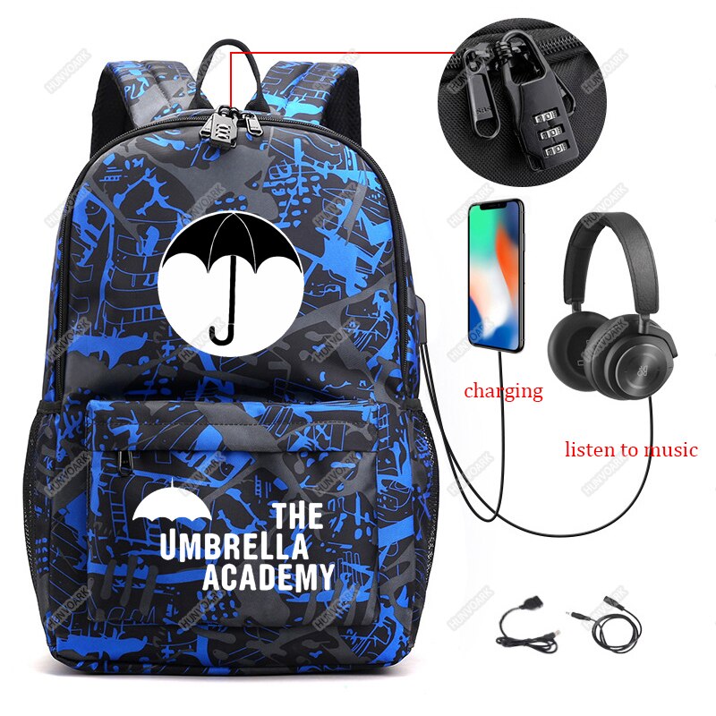 The Umbrella Academy Backpack Students Capacity School Bags For Boy Girl Teenager USB Charge Computer Anti-theft Laptop Mochilas: Green