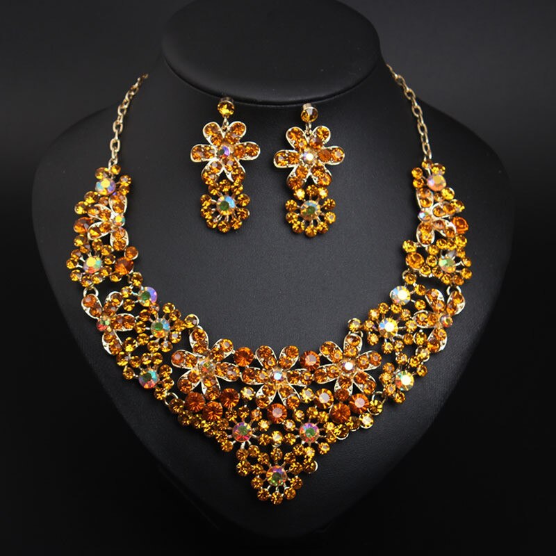Joya de boda romántica, conjunto de pendientes de collar grande con diamantes de imitación para chica, de graduación, , joyería: Yellow