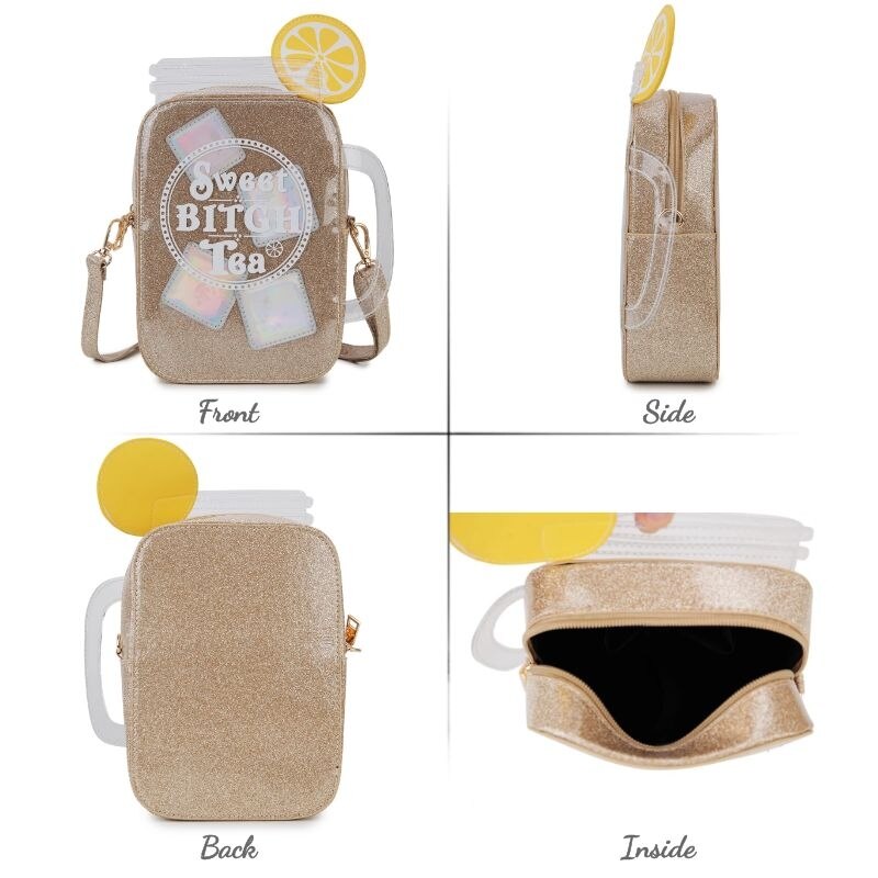 Citroen Thee Cup Vorm Portemonnees En Handtassen Voor Vrouwen Gold Schoudertas Lederen Cossbody Zak Vrouwelijke Clutch Cartoon Portemonnees