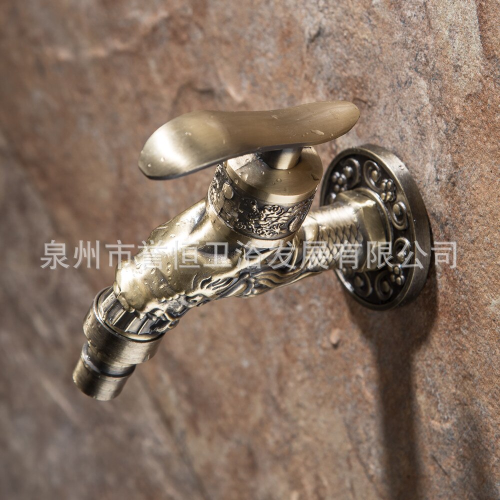 Decorative Outdoor Garden Taps Washing Machine Mop Luxury Antique WC Faucet Carved Wall Mount Bibcock Brass Retro Tap