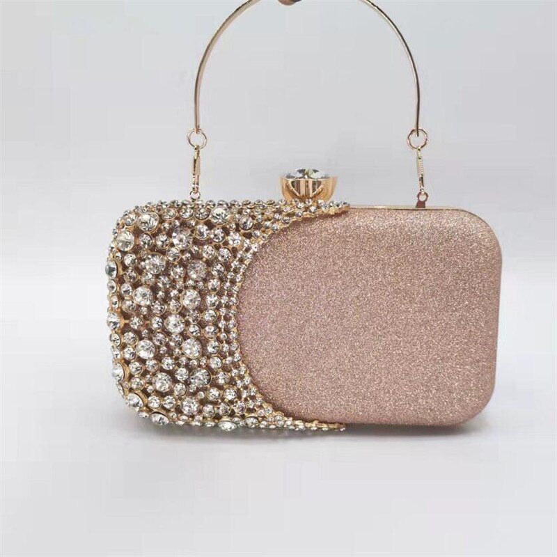 Women Diamond Evening Clutch Bags Bling Patchwork Banquet Wallets Wedding Dinner Bags MN: Champagne