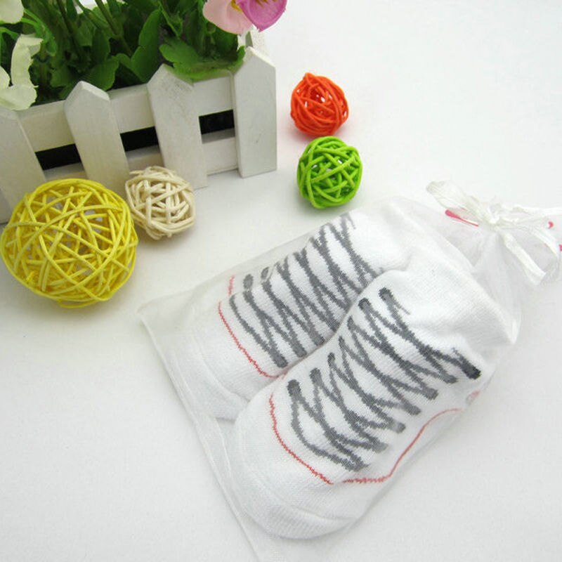 Newborn Warm Shoelace Pattern Socks Kid Toddler Anti-slip Soft Sole Ankle Socks Cute Infant Baby Boys Girls Clothing: White