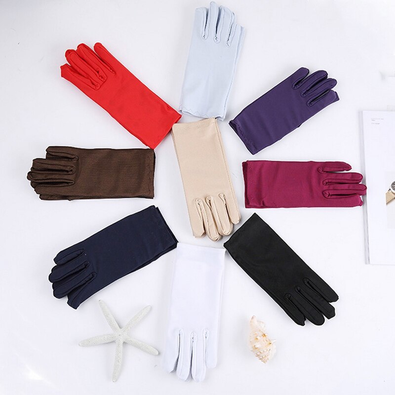 Women Wrist Plain White Color Performance Short Gloves Waitress Manner Ceremonial Miittens For Ladies
