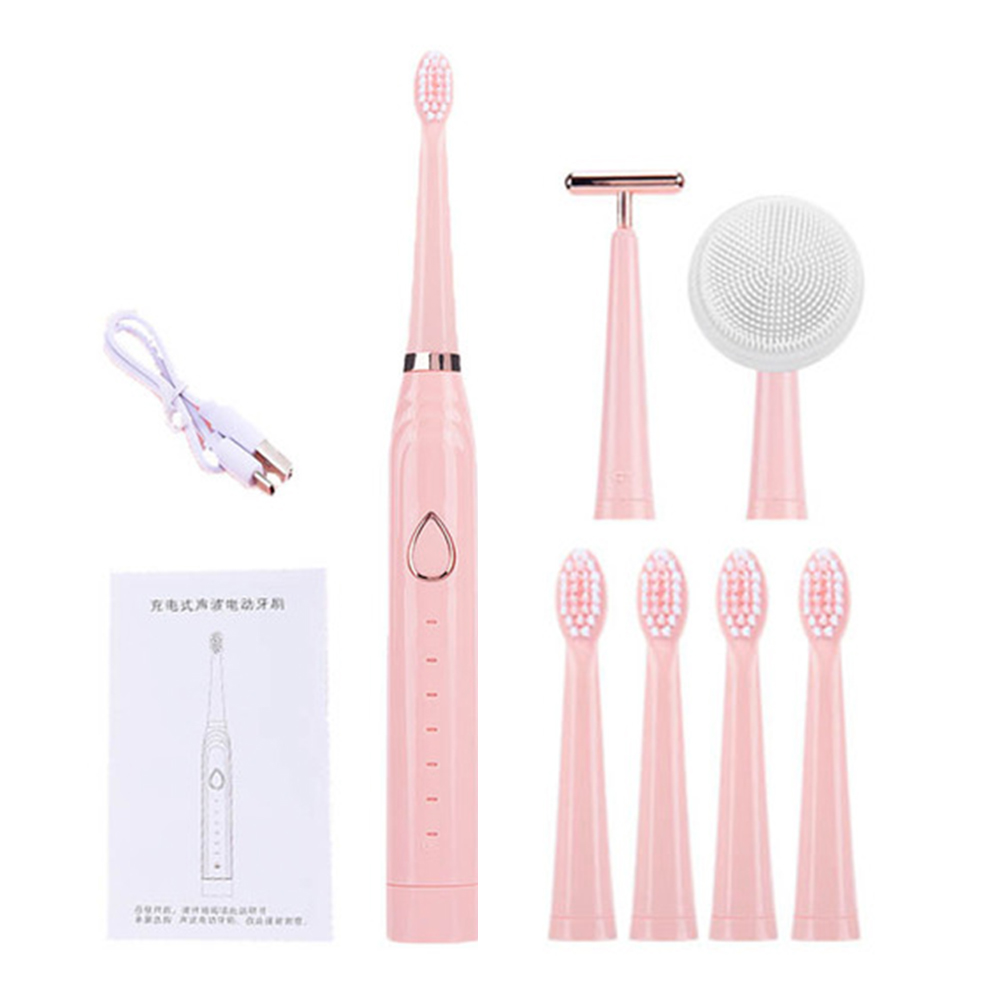 3 in 1 Schall- Elektrische Zahnbürste Gesichts Reinigung Pinsel Gesicht Vibration Heben Massgager Oral Pflege Zähne Aufhellung: Rosa