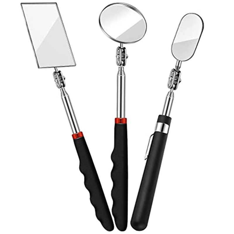 3 Pieces Telescoping Inspection Mirror Round Mirror Square Mirror Inspection Tool For Checking Vehicle,Observing Mouth: black