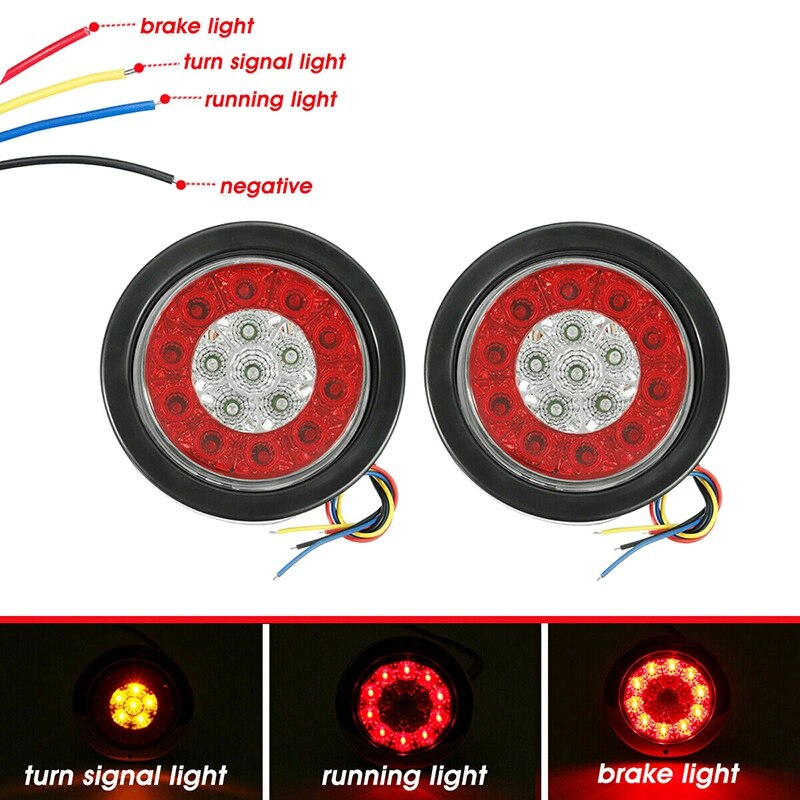 2Pcs 4in Rood/Wit Ronde Staart 16-Led Stop Brake Knipperlichten Truck Trailer Verlichting