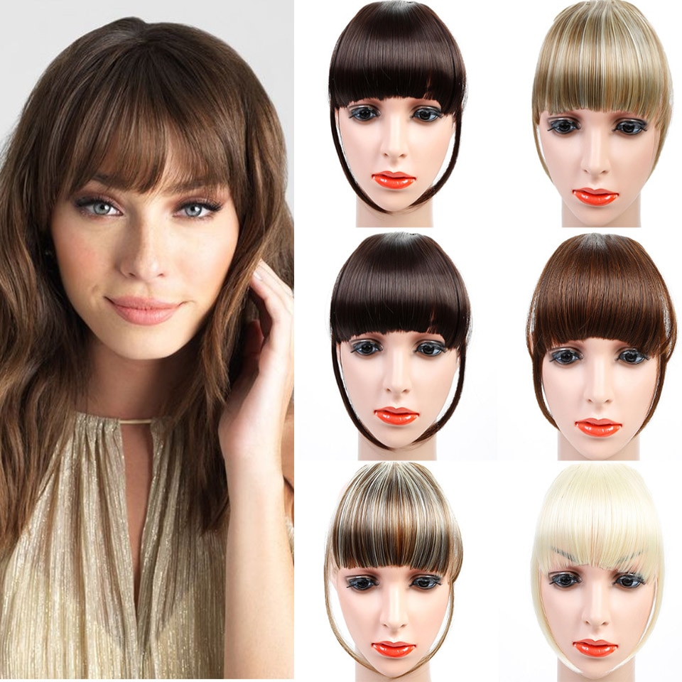 Clip de pelo con flecos para mujer, peluca de cabello con flequillo de aire Natural, accesorios para pelo sintético