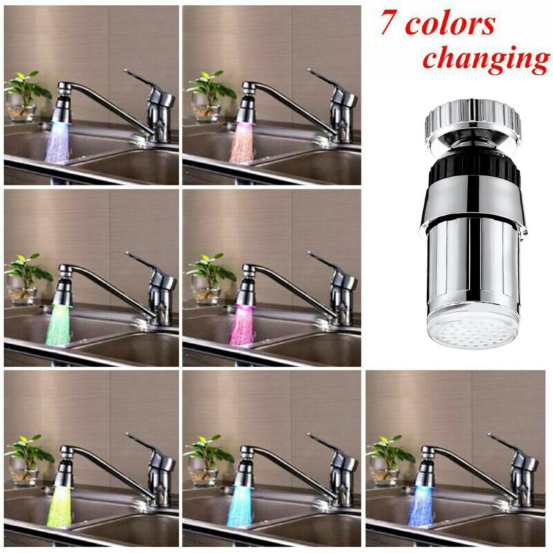Family Bathroom Kitchen LED Faucet Mixer Tap Nozzle Water Temperature Control Sensor 360°Swivel Faucet Extender
