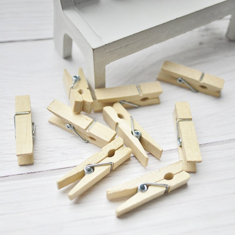 Happymems 3.5*0.7cm 50 STUKS Mini Natuurlijke Wasknijpers Decoratie Houten Clips Foto Papier Kantoor Wasknijpers Ambachten