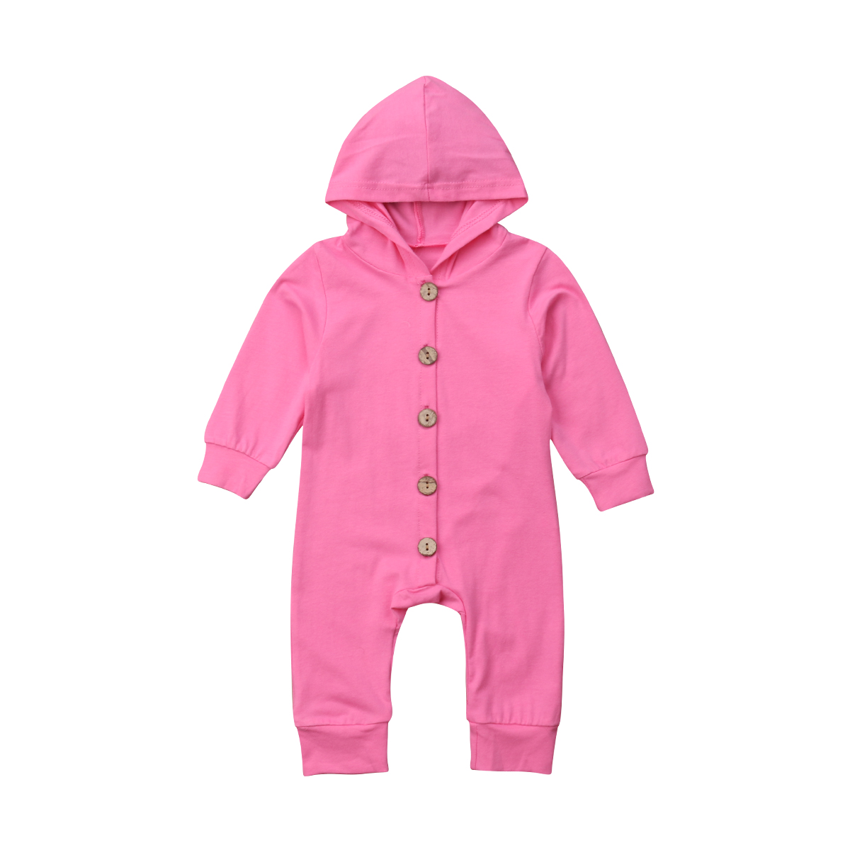 pudcoco Newborn Baby Boys Girls Unisex Autumn Solid+Striped Rompers Baby Kids Cotton Cute Clothes Romper Hooded Jumpsuit Outfits: Watermelon red / 12M
