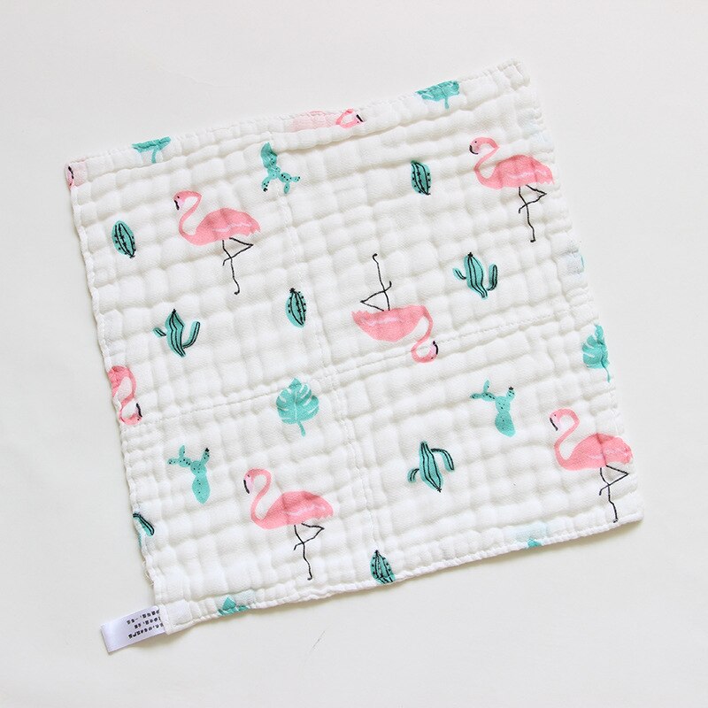 Babyhandduk sex lager gasväv med hög densitet fyrkantig tvättbar seersucker tryckt fyrkantig salivhandduk dagishandduk: Ny flamingo