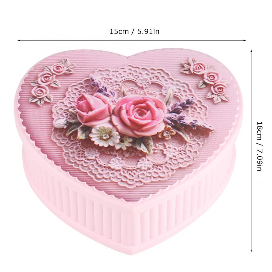 Joyero Ballerina, caja Musical, caja de almacenamiento de joyas con forma de corazón de melocotón, para niña, mecanismo con manivela, para el Día de San Valentín
