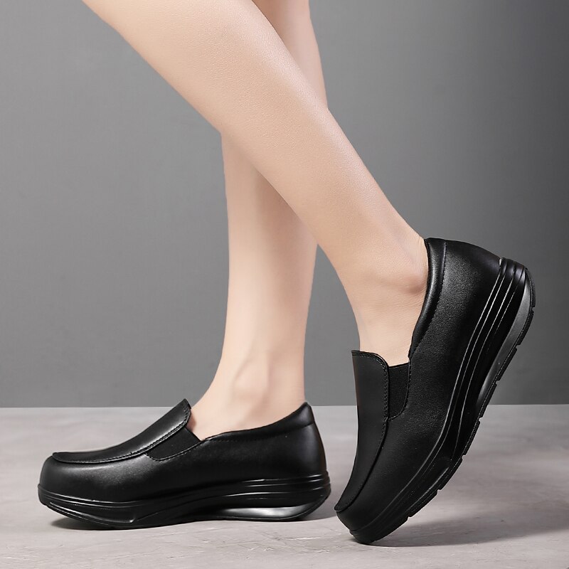 Womens Shake Shoes Loafers Casual Slip-on Comfort Walking Wedges Shoes Platform Nurse Shoes