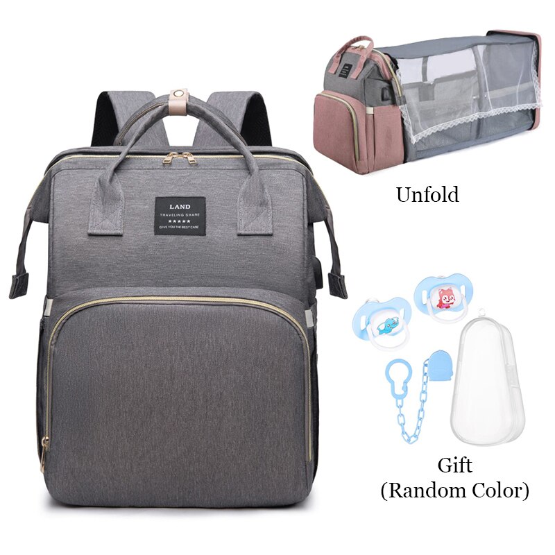 Folding Mommy Bag Lightweight Portable Folding Crib Bed Large-capacity Baby Backpack Female Mommy Outting Bag Bolsa Feminina DDJ: Upgrade-Gray 1AFNZ
