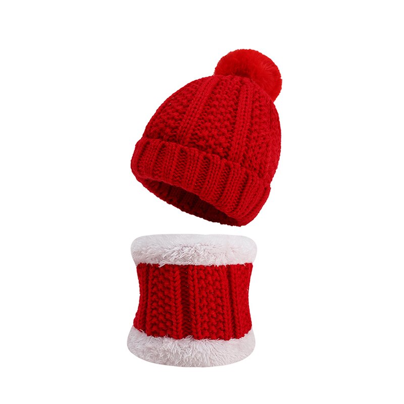 Tweedelige muts sjaal set muts kindermutsen meisjes mutsen bal pompon houd warm winter gebreide skullies kinderen bot: Rood