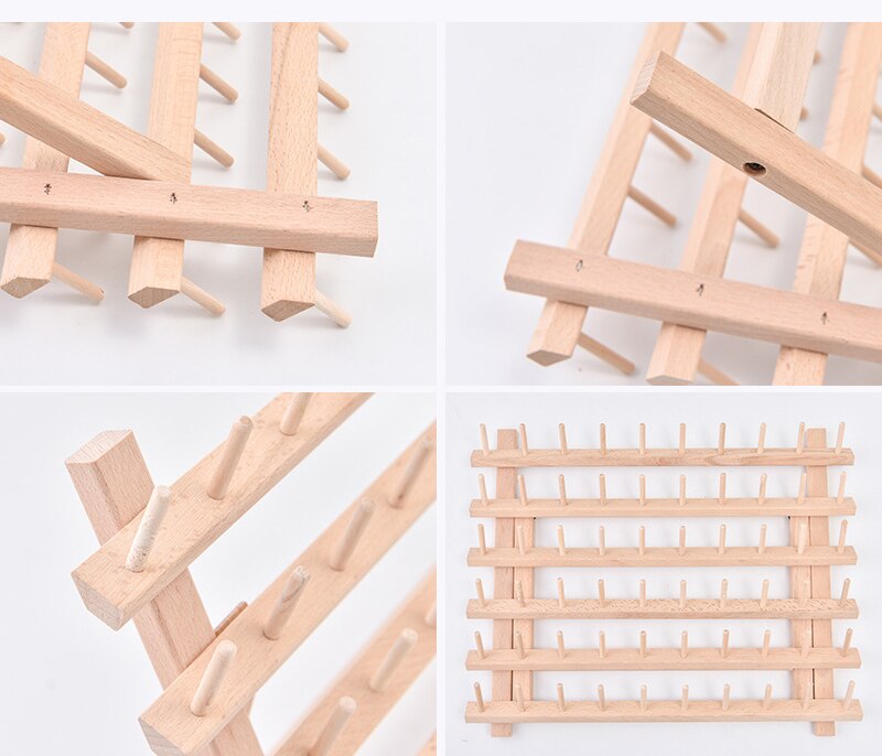 60-Spool Thread Rack Sewing Embroidery Organizer Natural Wood for Sewing, Quilting, Embroidery, Hair-braiding, Hanging Jewelry