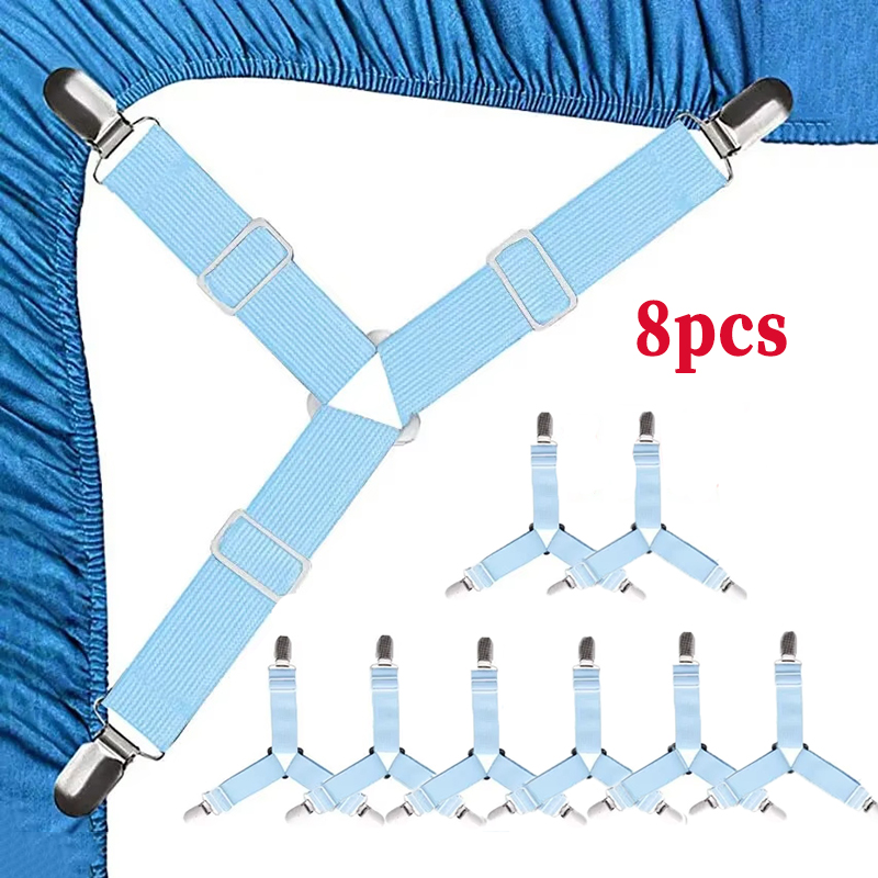 Porta lenzuola triangolari clip per lenzuolo con angoli Bretelle per lenzuolo regolabili clip per materasso per coprimaterasso da letto: Cielo Blu