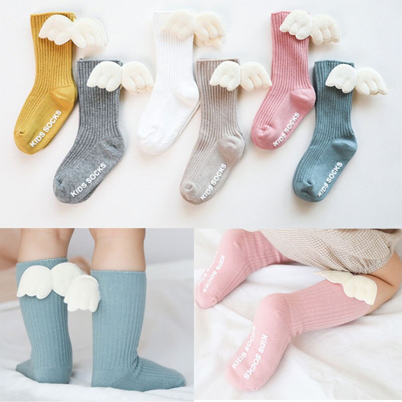 Angel wing Baby Girls Knee High Socks Summer Autumn Cotton Socks Solid Candy Color Kids Toddler Short Socks For Children