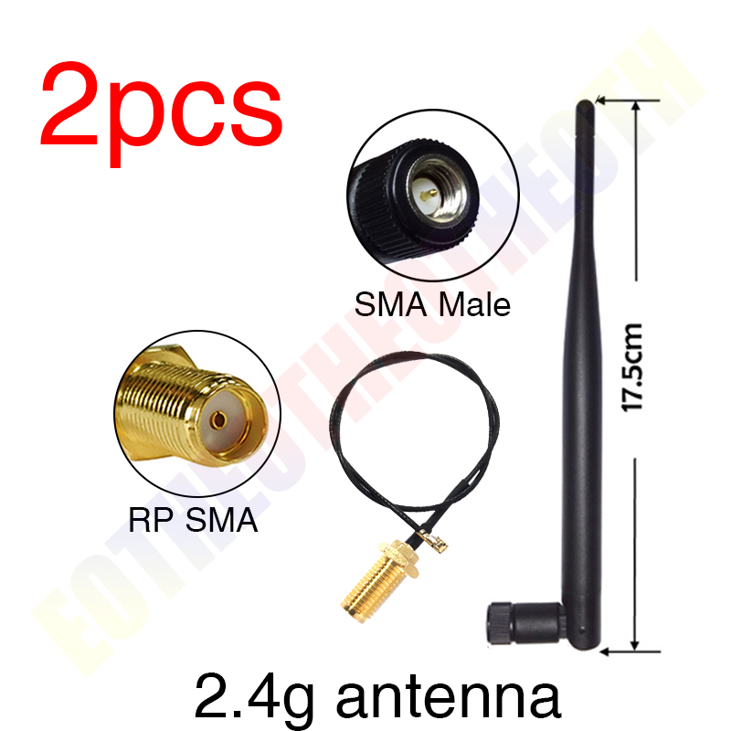 2.4Ghz Wifi antenna 5dbi SMA Male connector Omni-Directional 2.4G antenne IOT Router wi fi Antena 21cm RP-SMA Male Pigtail Cable: 2pcs