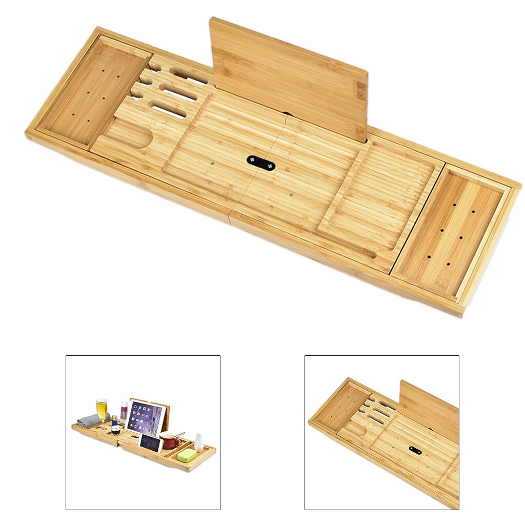 Expandable Wooden Bath Caddy Tray Wooden Tub Tray Wine Glass Holder Wooden Bathtub Bridge Shelf Organizer Tray