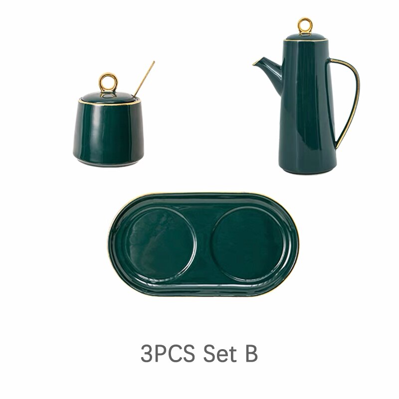 Juego de tarros de cerámica de lujo para condimentos, tarro de especias, contenedor de sal, tazón de azúcar con botella de vinagre y aceite, almacenamiento de cocina: 3pcs set B