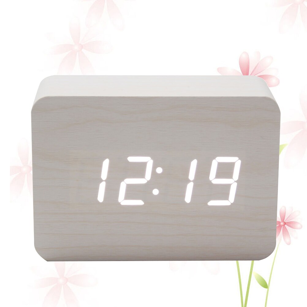 LED Electronic Wooden Clock Alarm Clock Table Clock for Home Office ( Yellow White Word) (Battery)