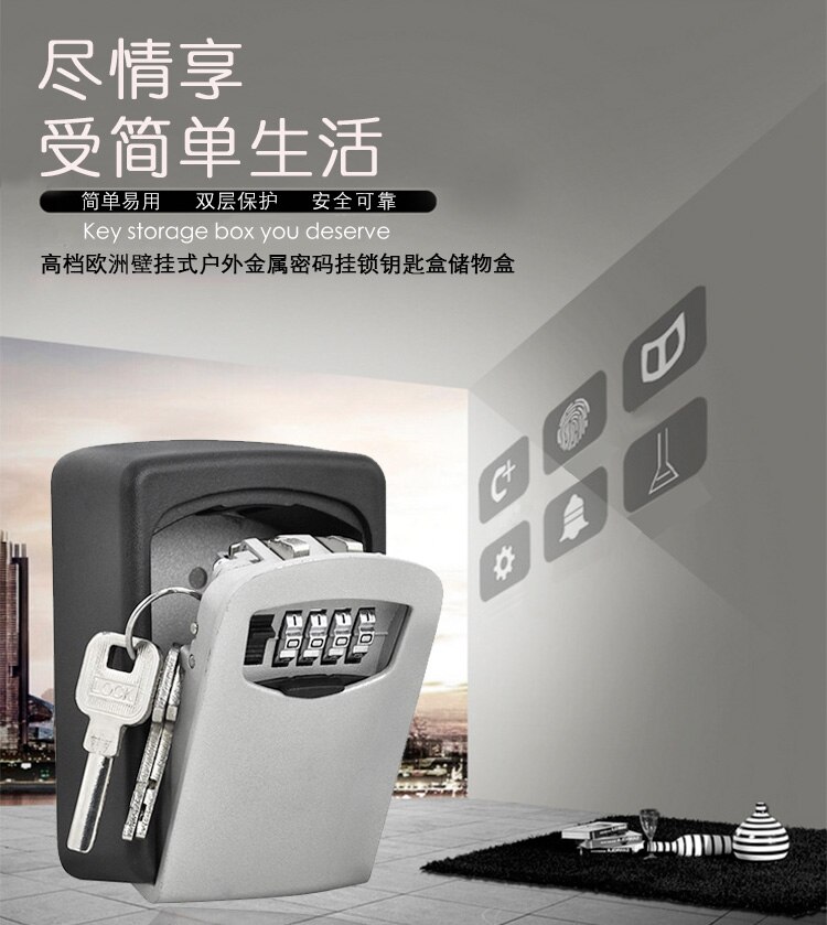 Key Lock Box Wall Mounted Aluminum Alloy Key Safe Box Weatherproof 4 Digit Combination Key Storage Lock Box Indoor Outdoor