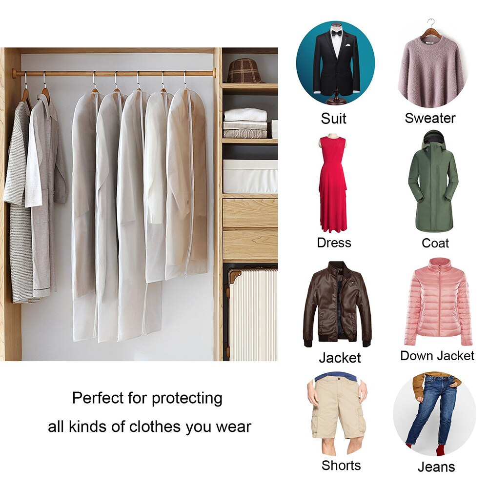 6pcs/set Transparent Clothing Covers Garment Suit Dress Jacket Clothes Coat Dustproof Cover Protector Travel Bag Dust Cover