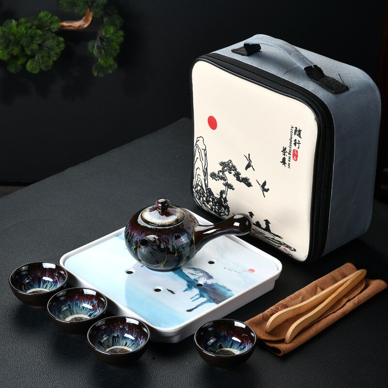 Kinesisk kung fu travel teservis keramisk glasyr tekanna tekopp gaiwan porslin te vattenkokare tekanna uppsättningar drinkware teceremoni: Stil 3