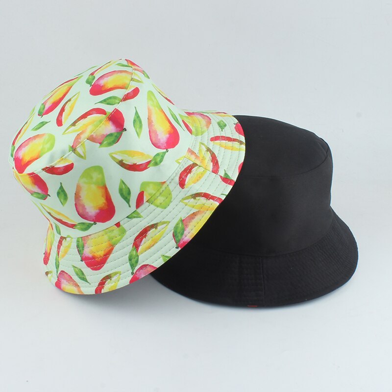 Summer Panama Hat For Women Fruit Mango Banana Pineapple Print Bucket Hat Men Reversible Fishing Fisherman Hats Hip Hop Caps: mango