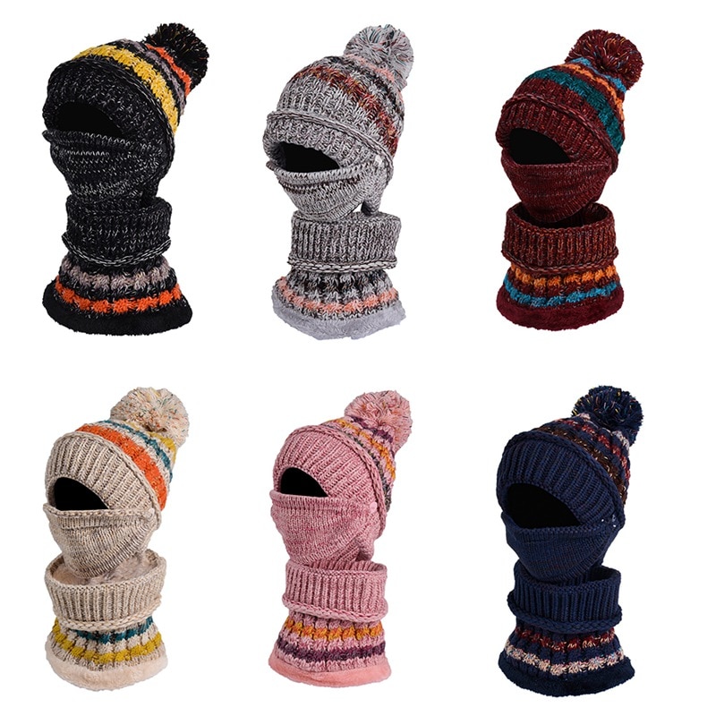 Beanie hat tørklæde ansigtsmaske sæt strikket kasket hals varmere hovedbeklædning kvinder piger vinter udendørs skiløb kasket hals ansigt dække fz