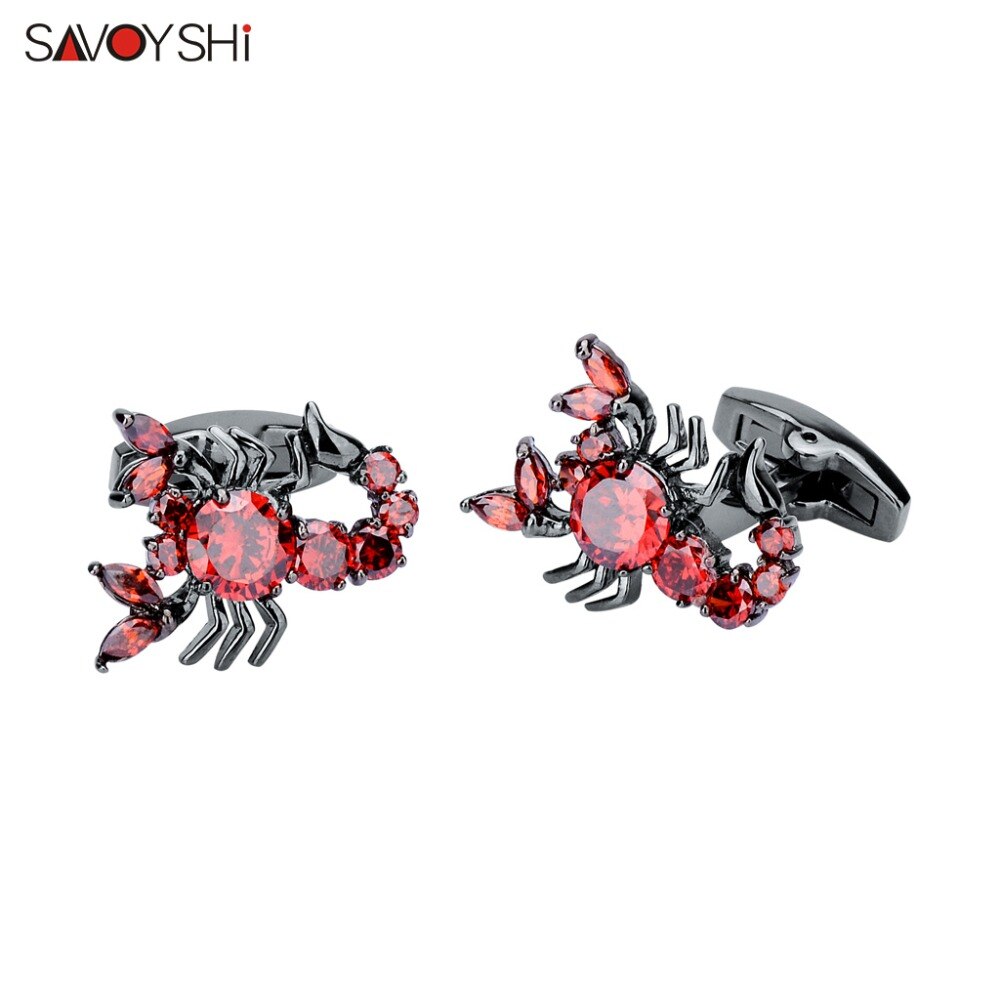 Savoyshi novidade escorpião abotoaduras para homens camisa punhos de alta qualidade vermelho zircons animal manguito links marca moda masculina jóias