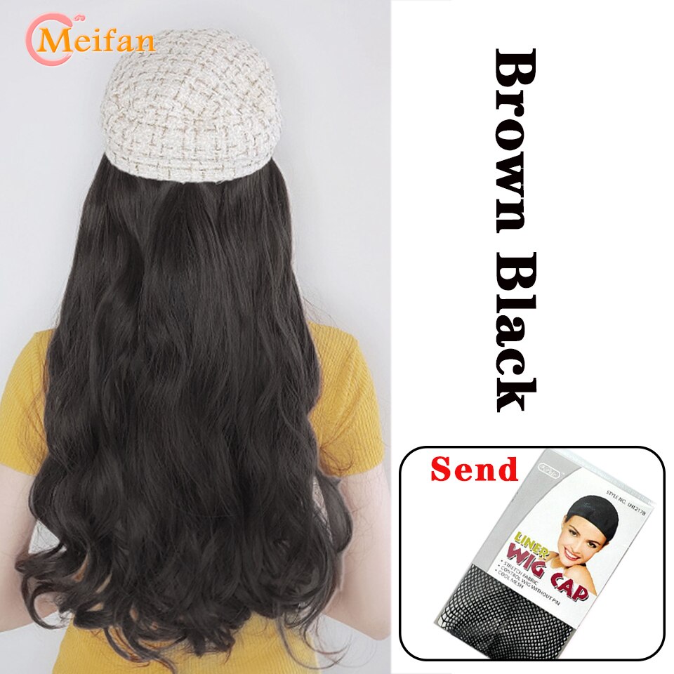 MEIFAN Synthetic Long Wavy Curly Beret Hat Wig Hair Extensions Travel Cadet Hat Retro Octagonal Beret Cap Party Wig: XXF138-B-4