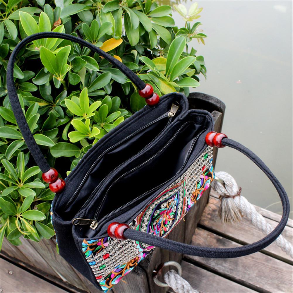 Women's Tote Bag - Floral Embroidered Canvas - Zipper Closure - Shoulder Top-Handle - Vintage Style