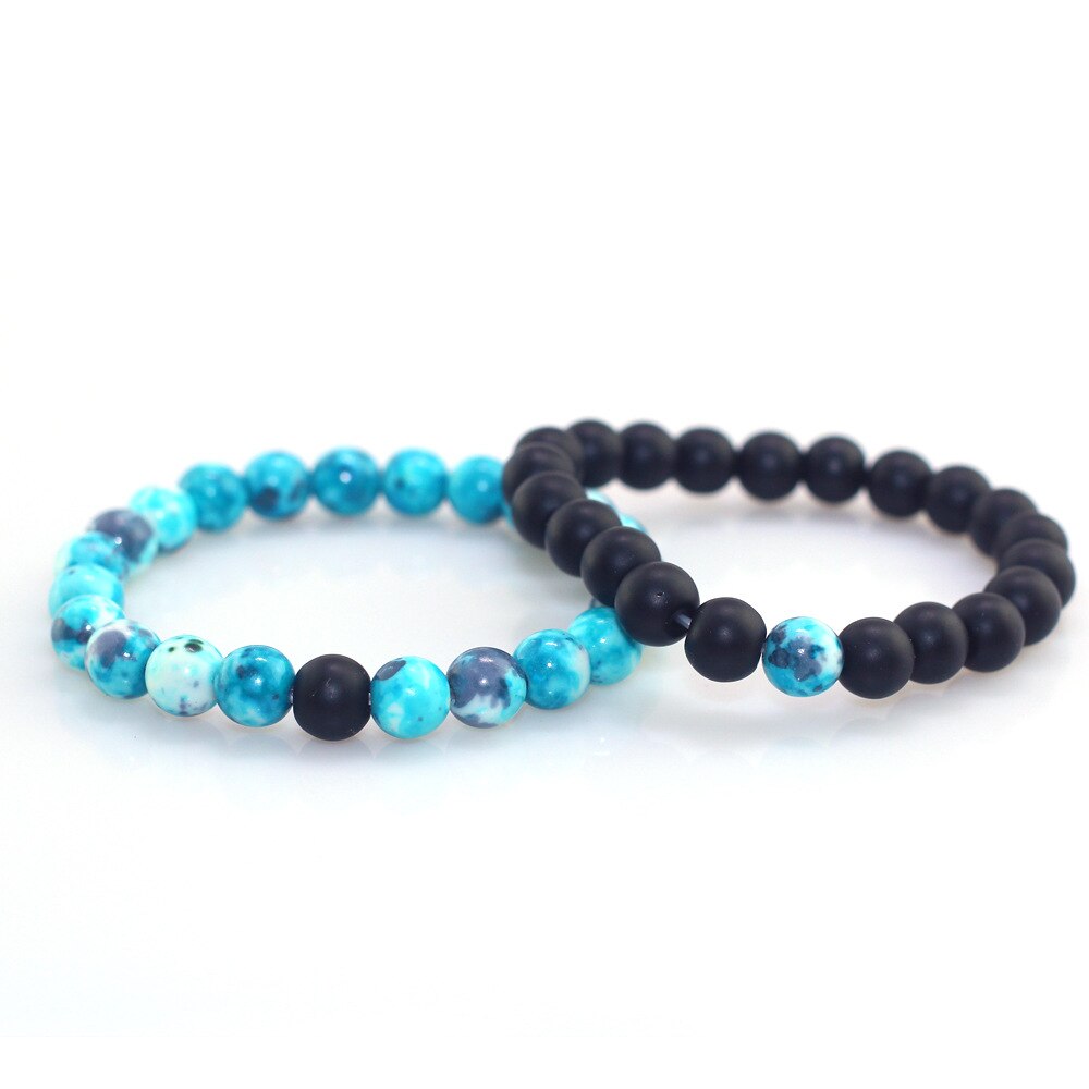 Couples Distance Bracelet Classic Natural Stone Retro Blue and Black Beaded Bracelets for Men Women Best Friend Christmas