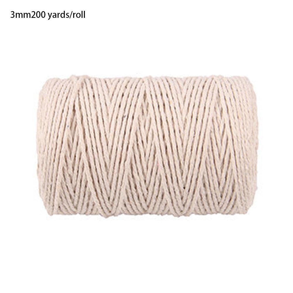 Senaste 1mm 2mm 3mm x 100m naturlig handgjord bomullssnöre makrame garn rep själv vägghängande växthängare hantverk strängstickning: 3mm 200 yards