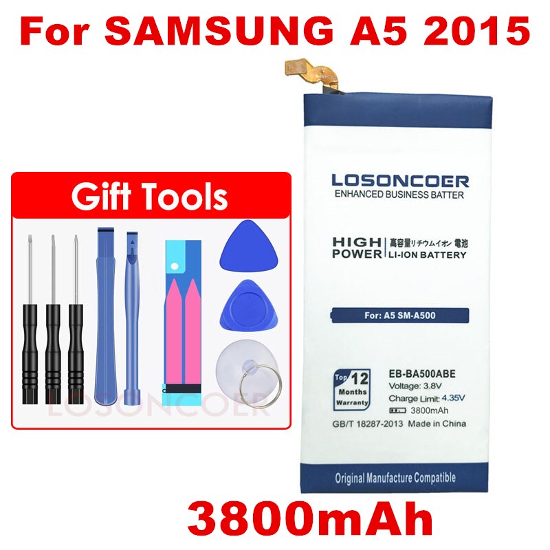 LOSONCOER 3800 mAh EB-BA500ABE Batterij Voor Samsung Galaxy A5 A5000 A5009 A500F A500H SM-A500F A500K SM-A500FU SM-A500
