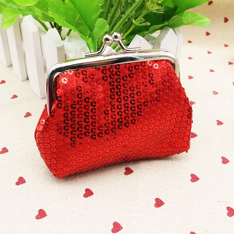 Cartera pequeña de lentejuelas para mujer, monedero, bolso de mano, broche ovalado, novedad, A82976: Red