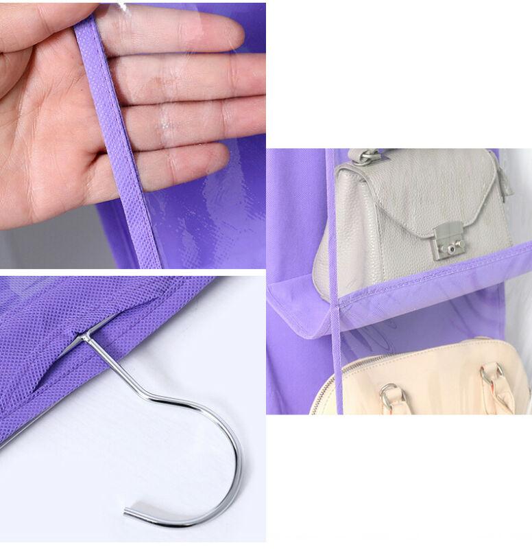 10 zakken opvouwbare hangende handtas portemonnee opbergruimte grote doorzichtige houder anti-stof organizer rek haak hanger rek tas