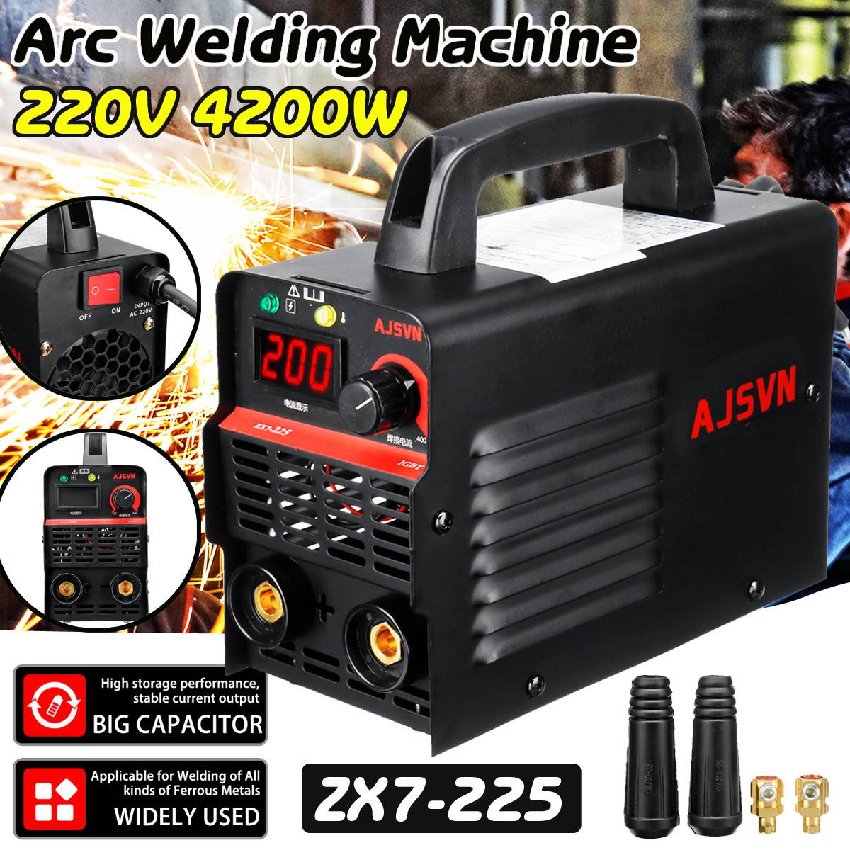 220V Adjustable 20A-225A 4200W Handheld IGBT Inverter Arc welding machine Digital Display Mini Portable Welding Tool