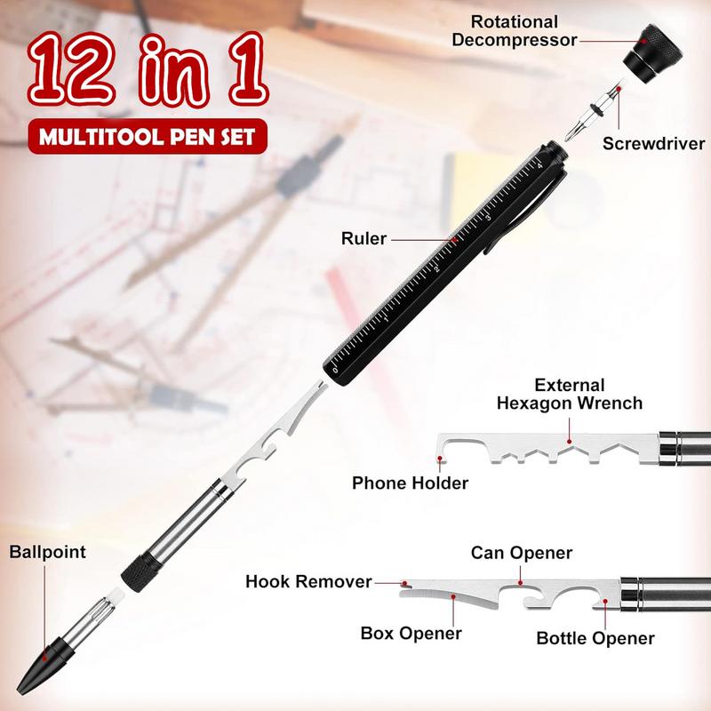 12 in 1 Multifunction Ballpoint Pen with Measure Ruler Emergency Flashlight Screwdriver Bottle Opener Function Unique
