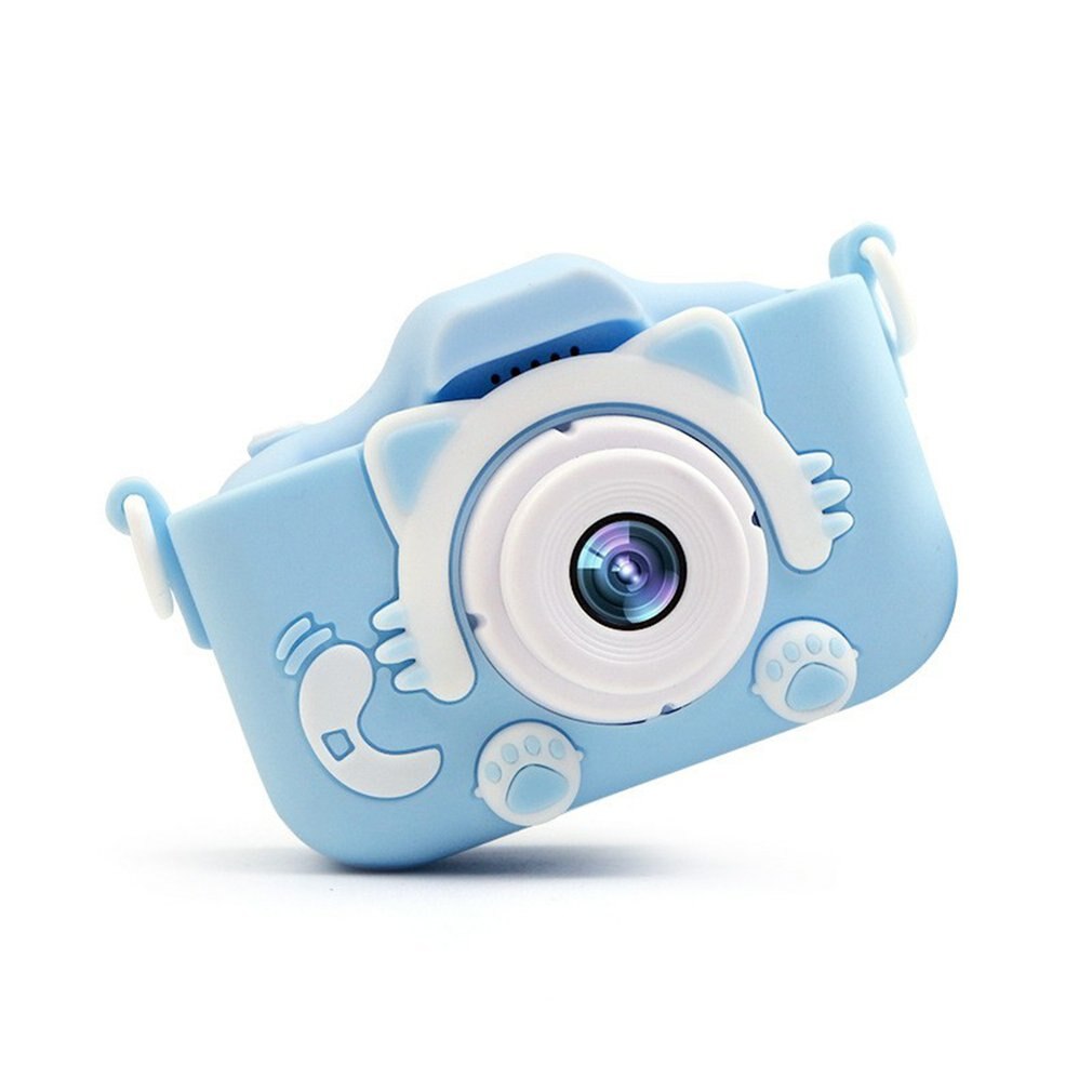 Mini digitale camera cartoon schattige camera speelgoed kinderen verjaardag peuter speelgoed geheugenkaart camera met siliconen hoes: Blauw / Met 16gb tf-kaarten